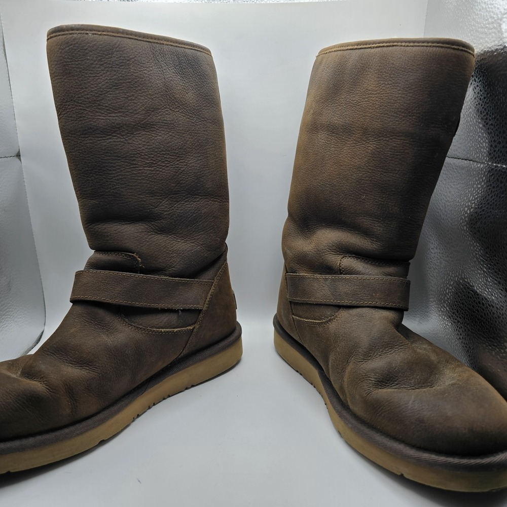 UGG Sutter Boots Women's 8 Brown Leather Shearling Lined Buckle Moto Biker Warm - Picture 3 of 9
